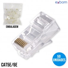 Conector RJ45 Cristal Cat5e/6e com 50un CONT-RJ45V1K Exbom
