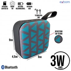 Caixa de Som Portátil Recarregável 3W RMS Bluetooth/Rádio FM/SD/USB TWS Revestido em Tecido Exbom T5 - Verde Cinza