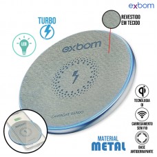 Carregador por Indução Qi sem Fio Turbo LED TQI-F18T Exbom - Cinza Claro