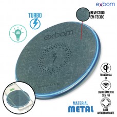 Carregador por Indução Qi sem Fio Turbo LED TQI-F18T Exbom - Cinza