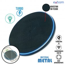 Carregador por Indução Qi sem Fio Turbo LED TQI-F18T Exbom - Preto